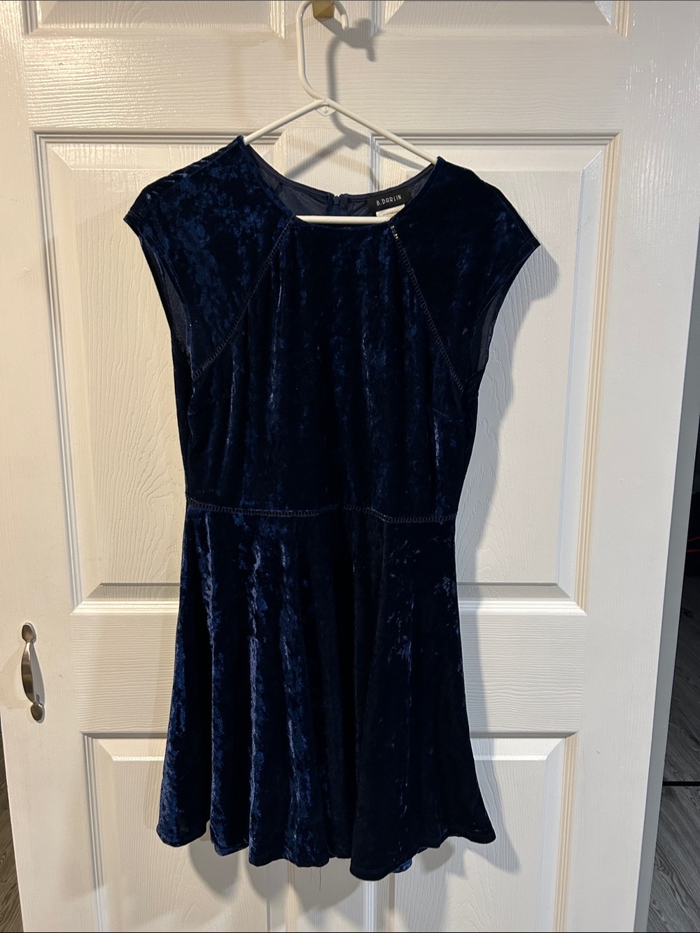 B Darlin Navy Velvet Fit-and-Flare Girls Dress